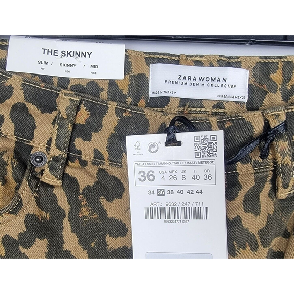 ZARA Woman Leopard Premium Jeans Animal Print Skinny Red Velvet Stripe - Picture 11 of 12